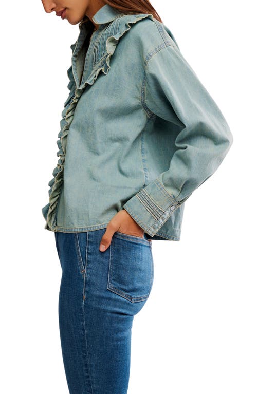 Free People Tattered And Ruffled Chambray Top In Blue