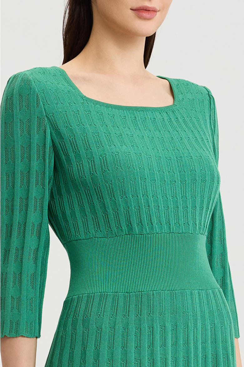 Linear Pointelle Tonal Knit Fit-N-Flare Midi Dress, Alternate, color, Kelly Green
