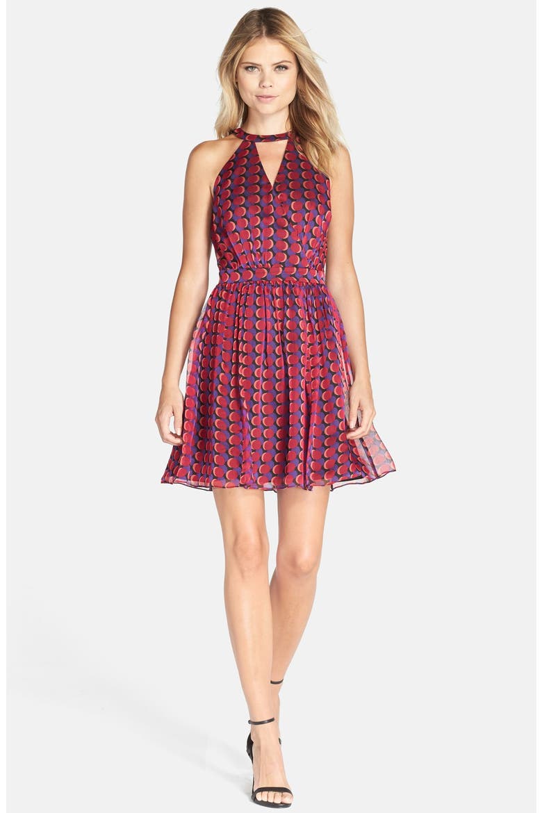 Adelyn Rae Cage Back Chiffon Fit & Flare Dress, Alternate, color, MAGENTA