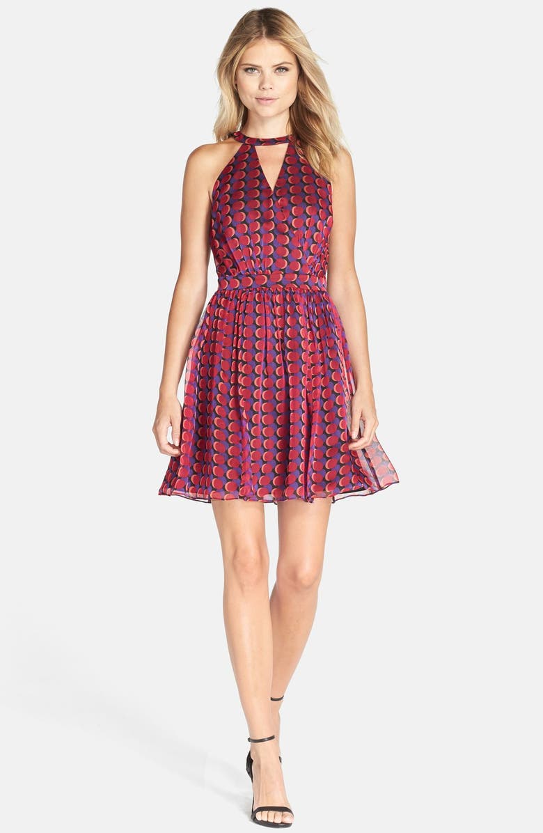 Adelyn Rae Adelyn Rae Cage Back Chiffon Fit & Flare Dress, Alternate, color, 