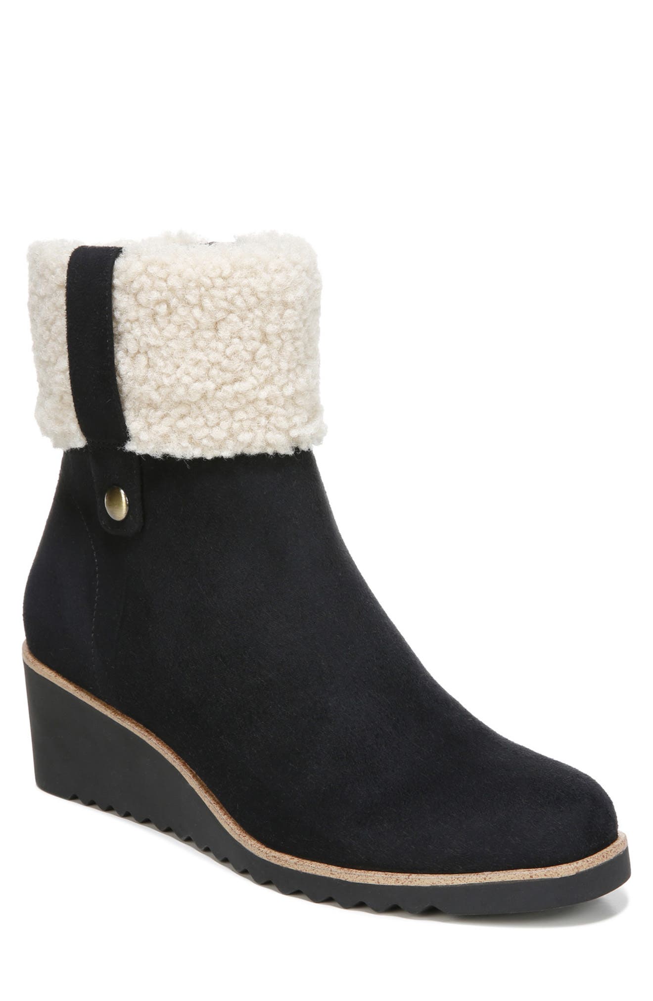 LifeStride Zurich Faux Shearling Cuff Wedge Bootie, Main, color, 