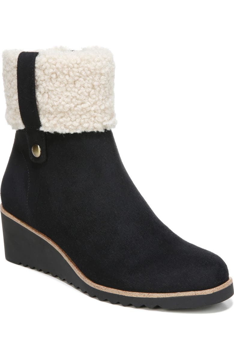 LifeStride Zurich Faux Shearling Cuff Wedge Bootie, Main, color,
