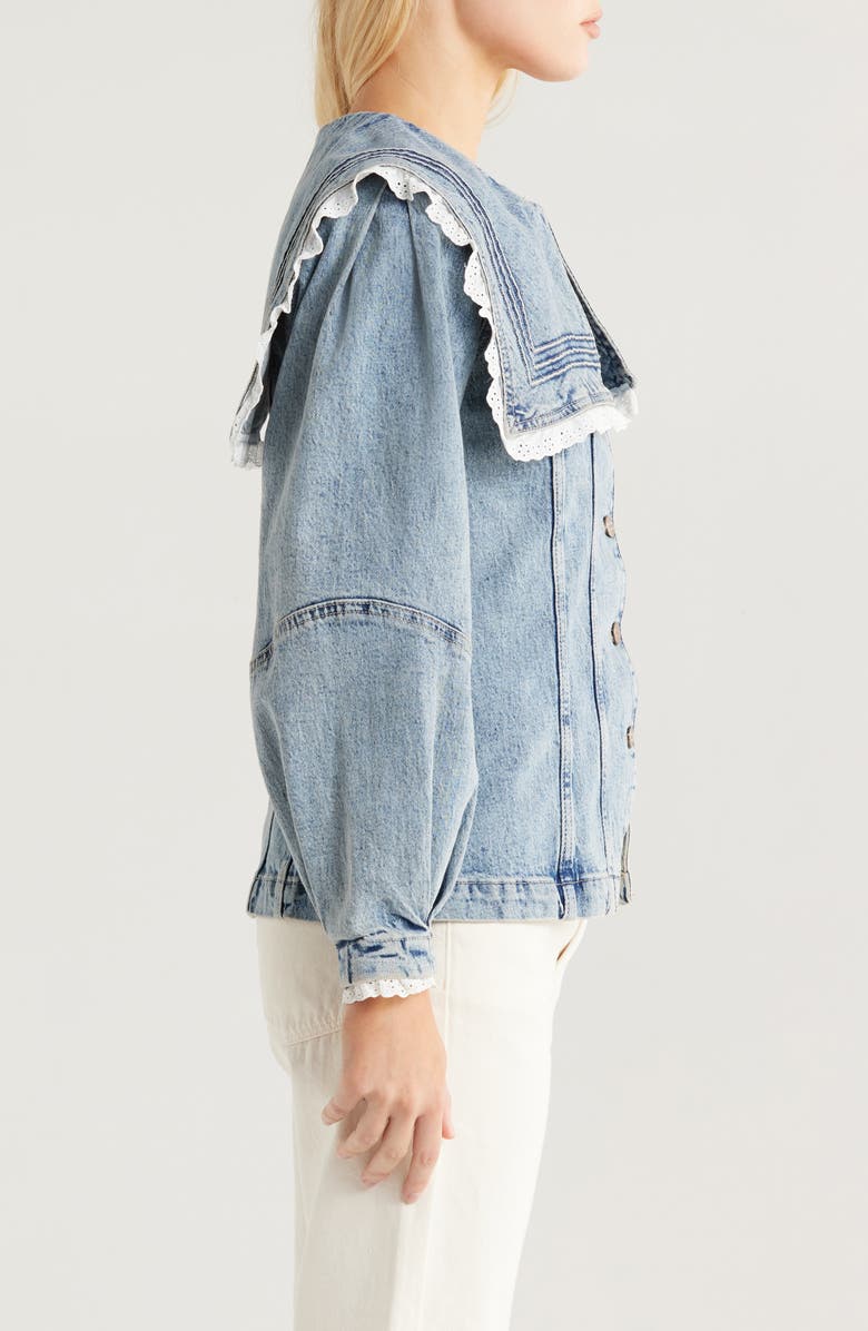 Broderie Anglaise Ruffle Sailor Denim Jacket