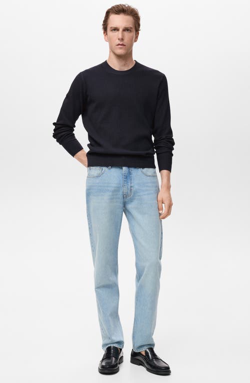 Mango Regular Fit Crewneck Rib Sweater In Blue