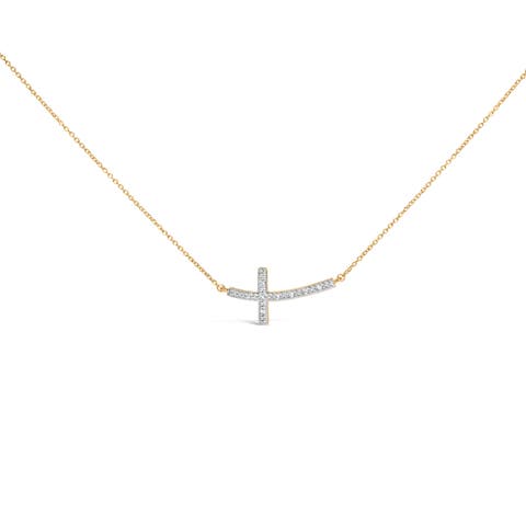 Gold Vermeil Diamond Accent Cross Bar Necklace