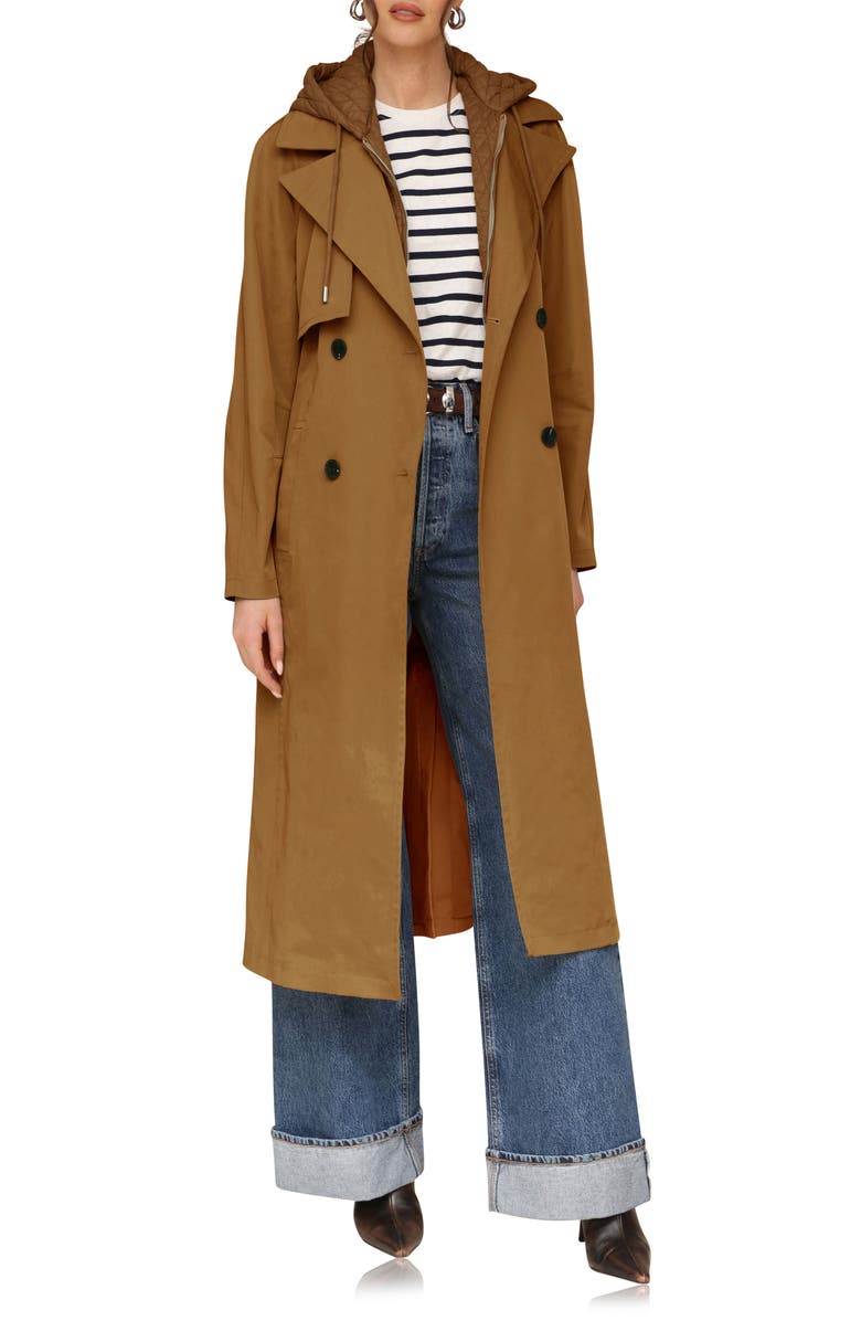 Avec Les Filles Double Breasted Trench Coat with Hooded Quilted Dickey, Alternate, color,