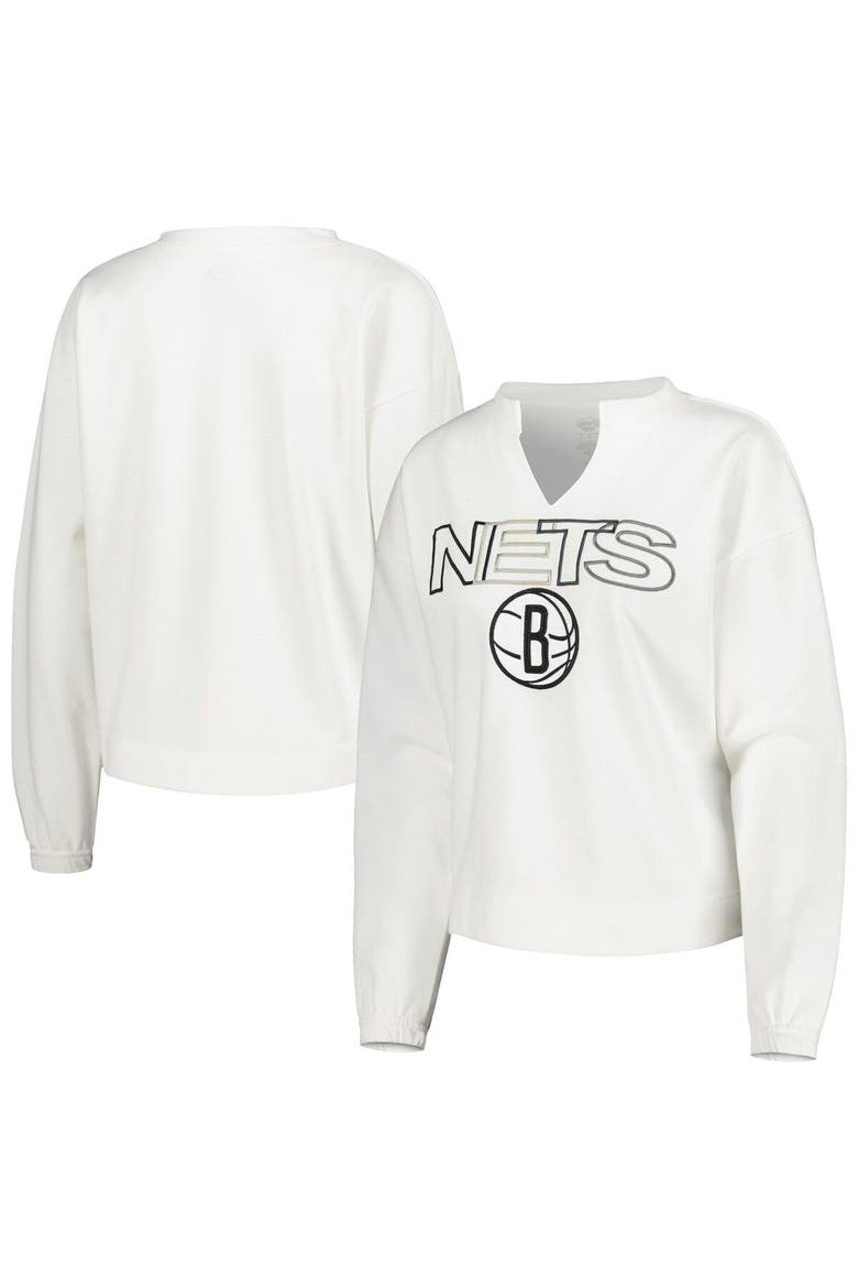 Women's Concepts Sport  White Brooklyn Nets Sunray Notch Neck Long Sleeve T-Shirt, Main, color, White