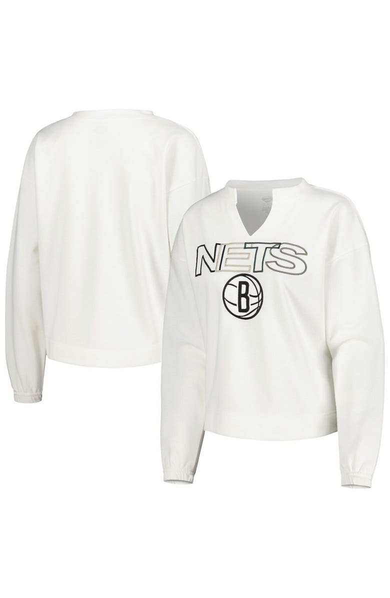 CONCEPTS SPORT Women's Concepts Sport White Brooklyn Nets Sunray Notch Neck Long Sleeve T-Shirt, Main, color, White