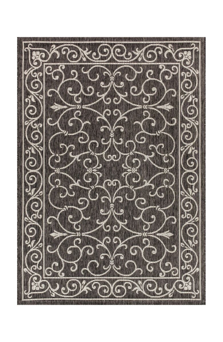 JONATHAN Y Charleston Vintage Filigree Textured Weave Indoor/Outdoor Area Rug, Main, color, Black/Gray