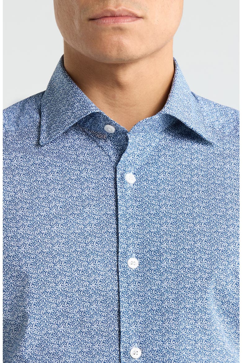 Marquis Floral Print Stretch Cotton Button-Up Shirt, Alternate, color, NAVY