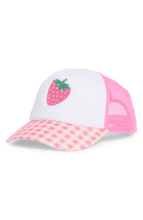 Kids' Strawberry Gingham Trucker Hat