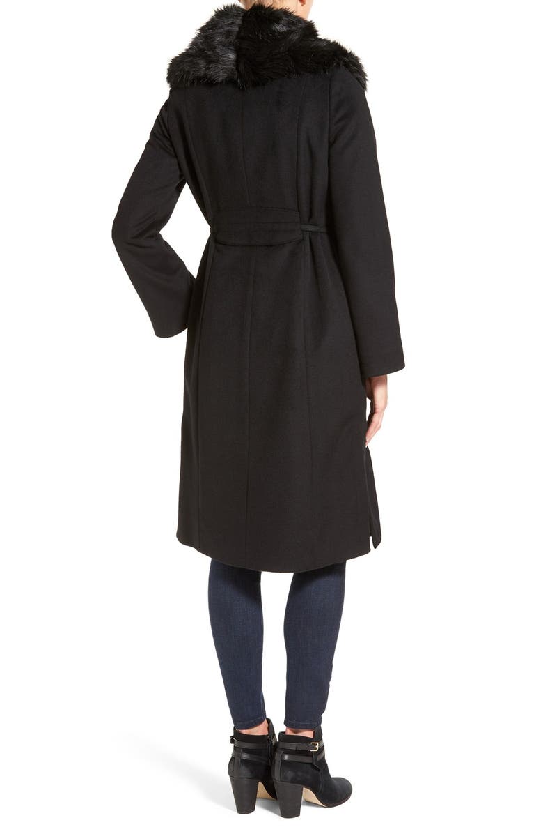 Via Spiga Faux Fur Shawl Collar Wool Blend Wrap Coat, Alternate, color,