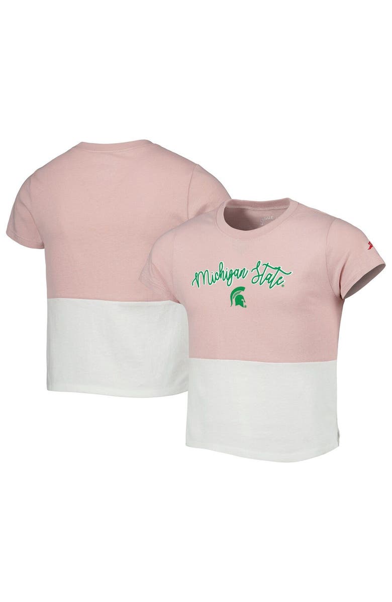 LEAGUE COLLEGIATE WEAR Girls Youth League Collegiate Wear Pink/White Michigan State Spartans Colorblocked T-Shirt, Main, color, Pink