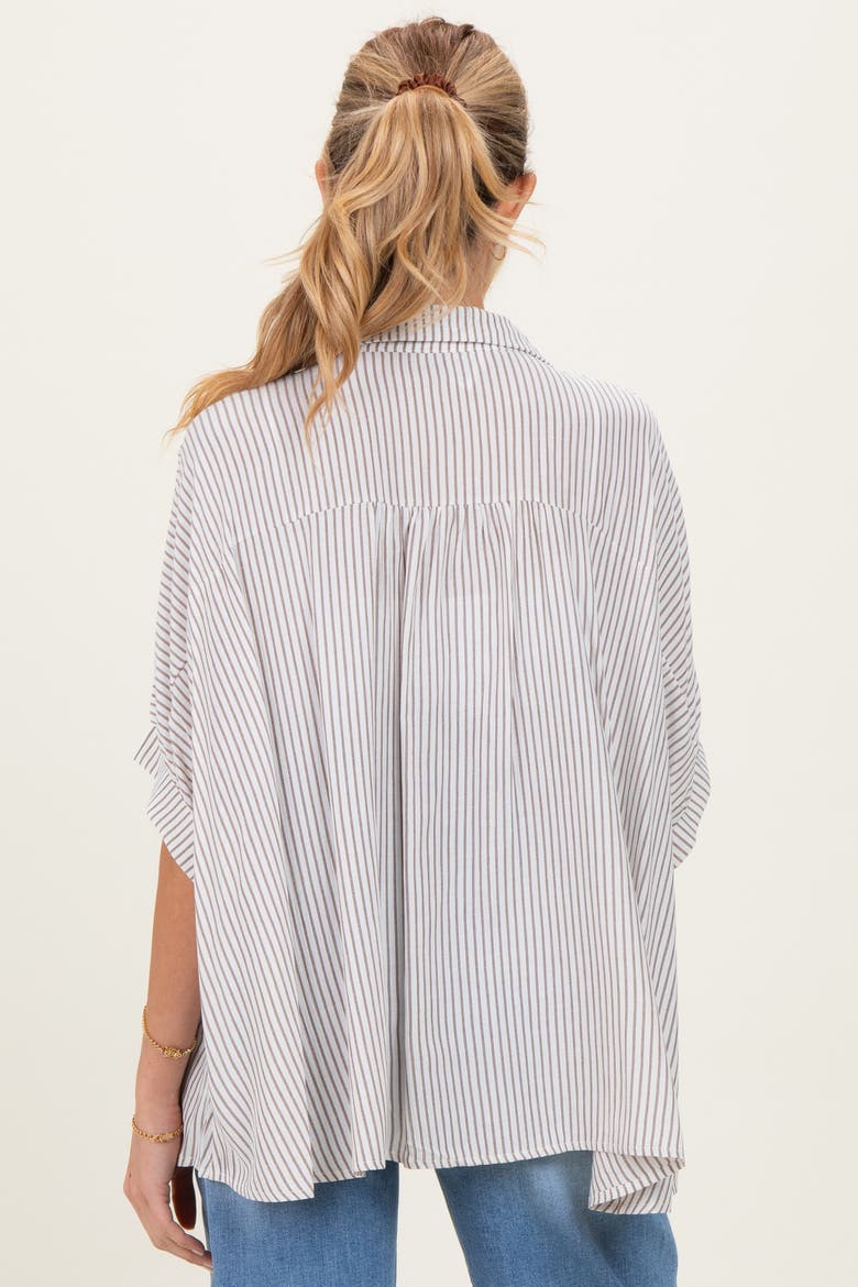 Striped Boxy Button Down Top, Alternate, color, Brown