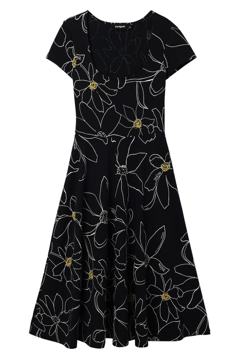 Arty Floral Dress, Alternate, color, BLACK