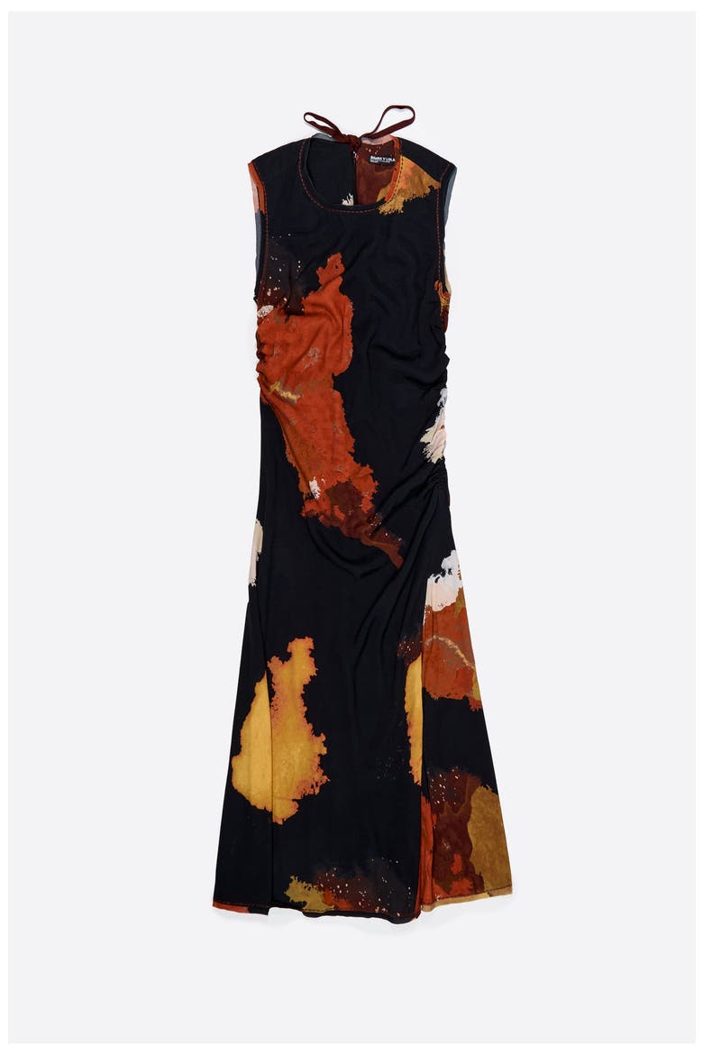 Fringed Armhole Midi Dress, Alternate, color, BLOT XL BLACK