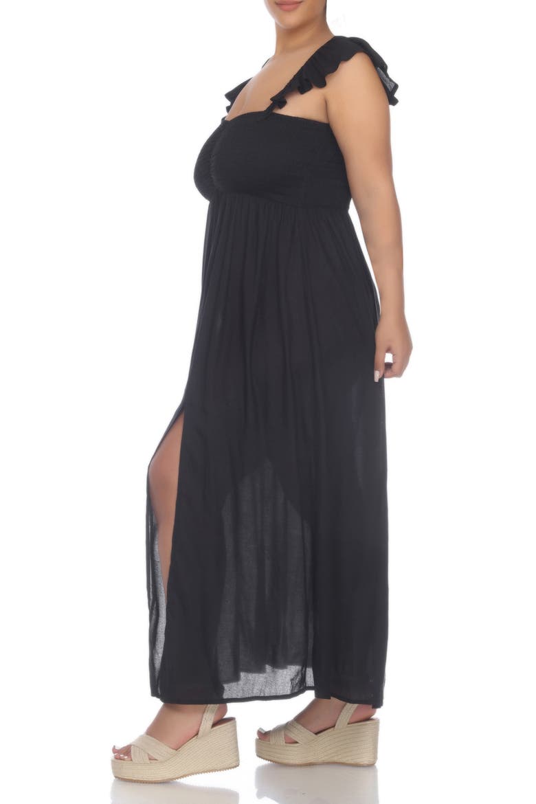 Off the Shoulder Flutter Sleeve Smocked Maxi Dress, Alternate, color, BLACK