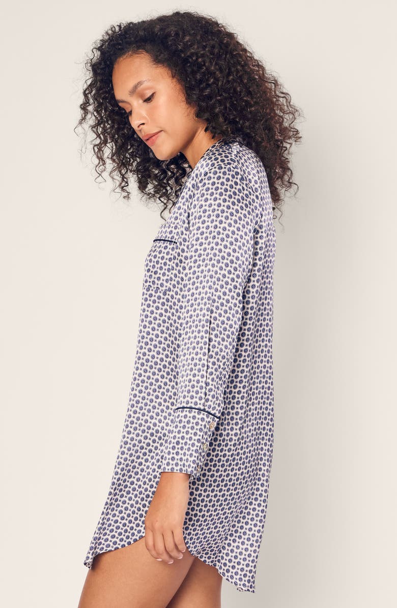 Petite Plume Medallion Print Mulberry Silk Nightshirt, Alternate, color, Navy