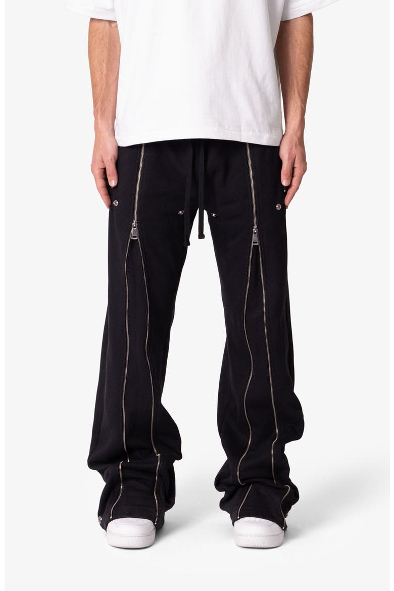 Rivet Zipper Flare Leg Sweatpants, Main, color, BLACK