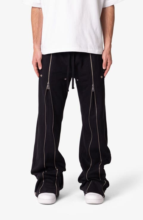 Rivet Zipper Flare Leg Sweatpants