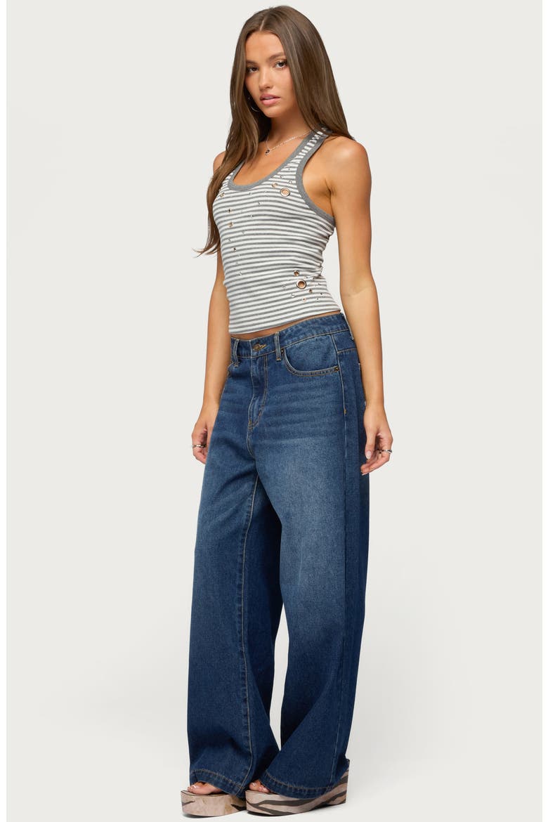 Sindy Stud & Grommet Stripe Racerback Tank, Alternate, color, GRAY-AND-WHITE