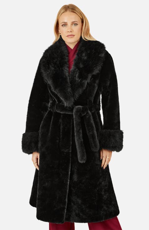Oversize Collar Wrap Faux Fur Coat
