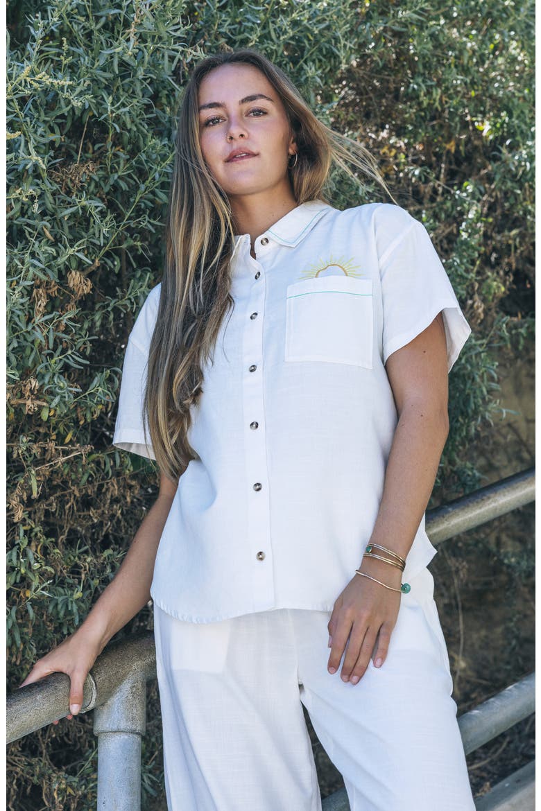 Goldie Embroidered Boyfriend Button-Up Shirt, Alternate, color, OFF WHITE