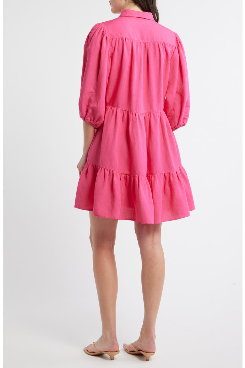 Linen Blend Balloon Sleeve Dress, Alternate, color, MAGENTA