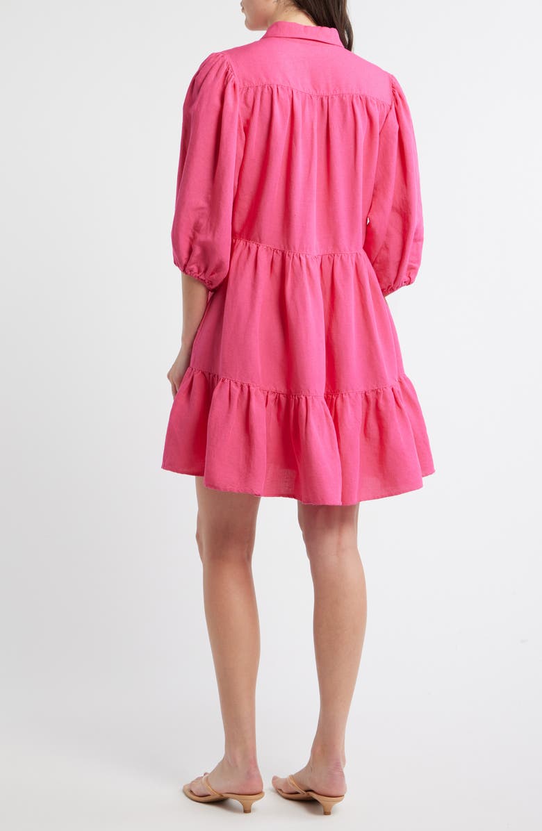 BOSS Orange Linen Blend Balloon Sleeve Dress, Alternate, color, Magenta