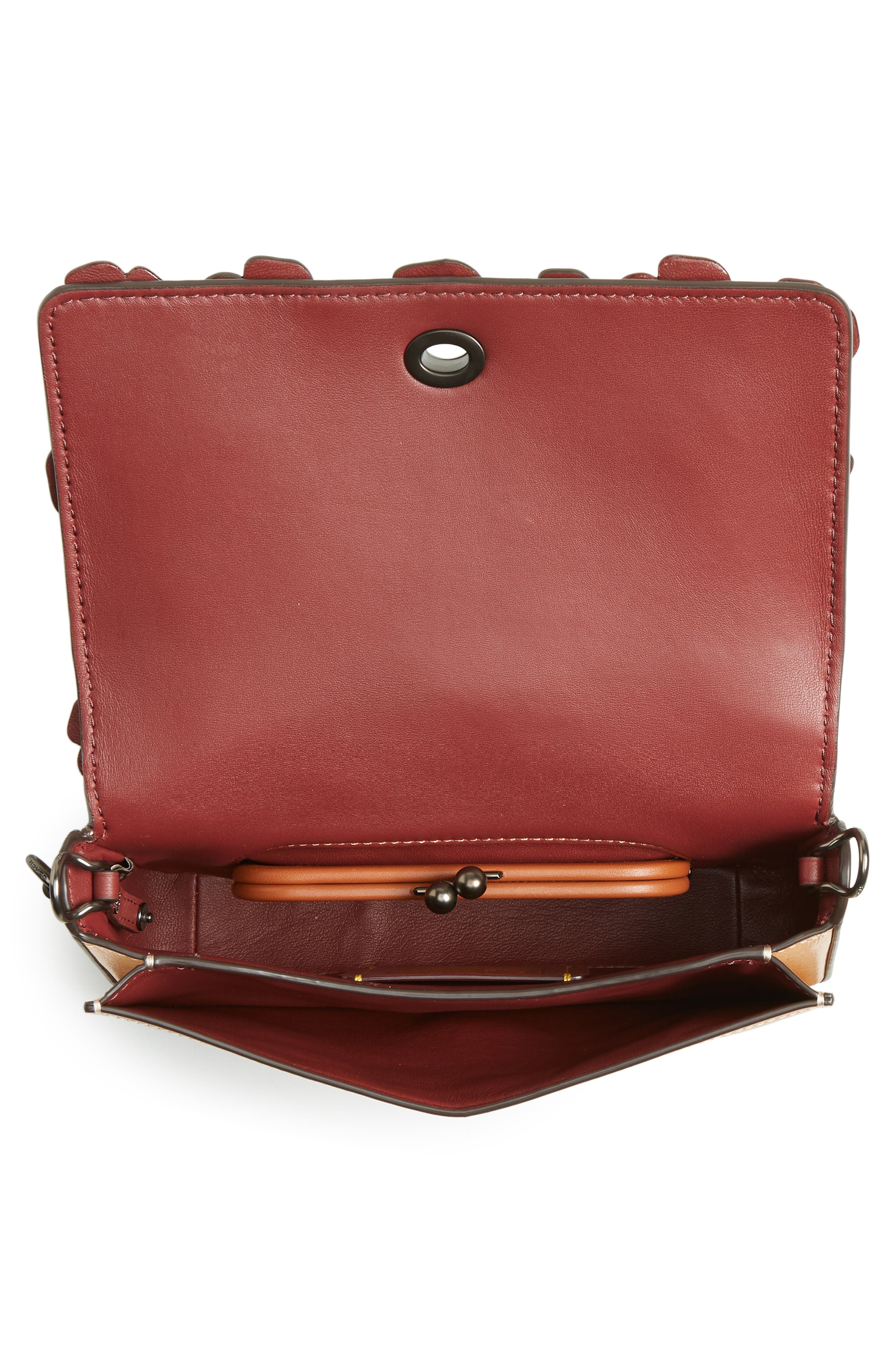 COACH Dinky Crystal Tea Rose Appliqué Leather Crossbody Bag, Alternate, color, 