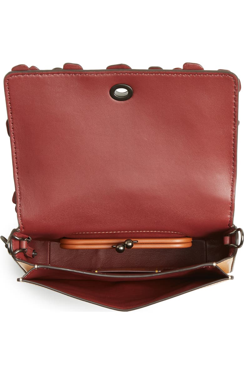 COACH Dinky Crystal Tea Rose Appliqué Leather Crossbody Bag, Alternate, color,