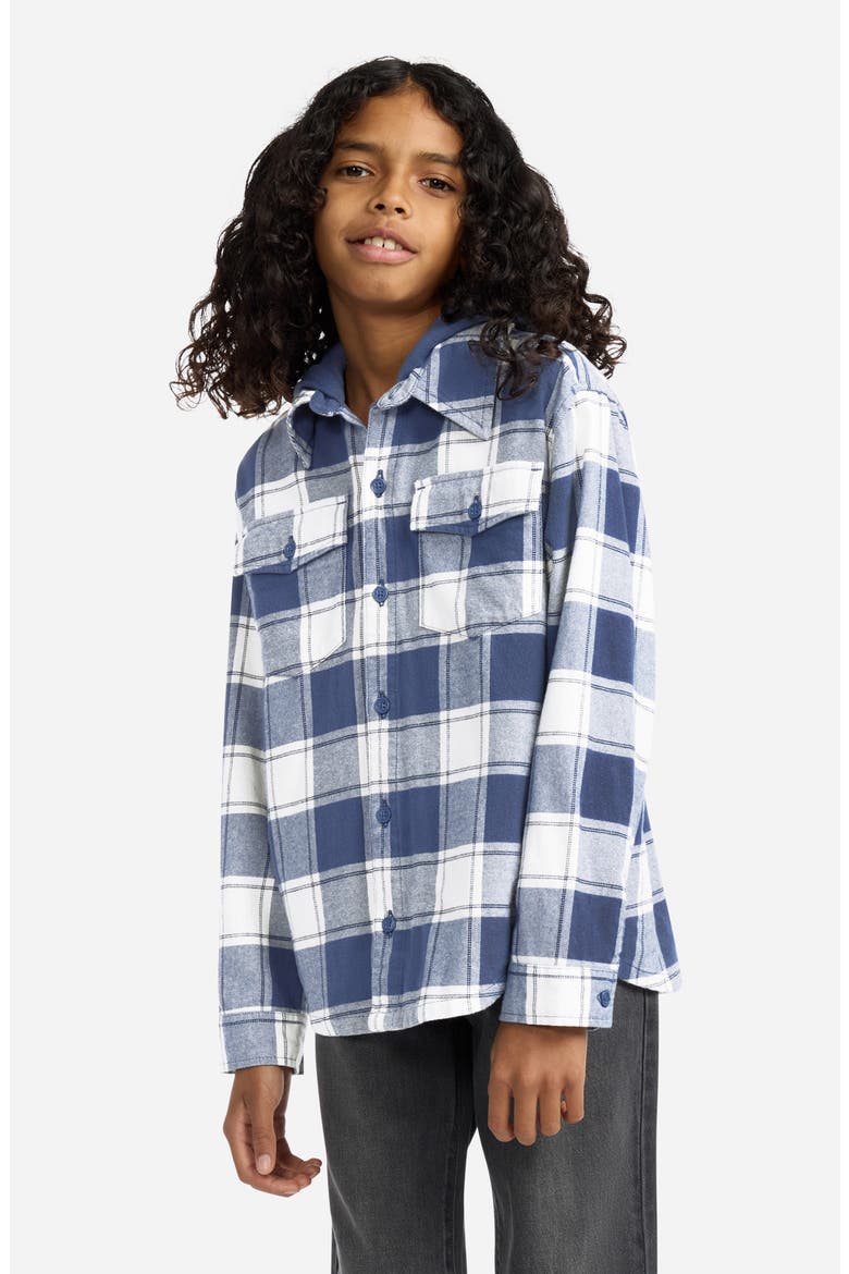 Kids' Hooded Flannel Button-Up Shirt, Alternate, color, VINTAGE INDIGO