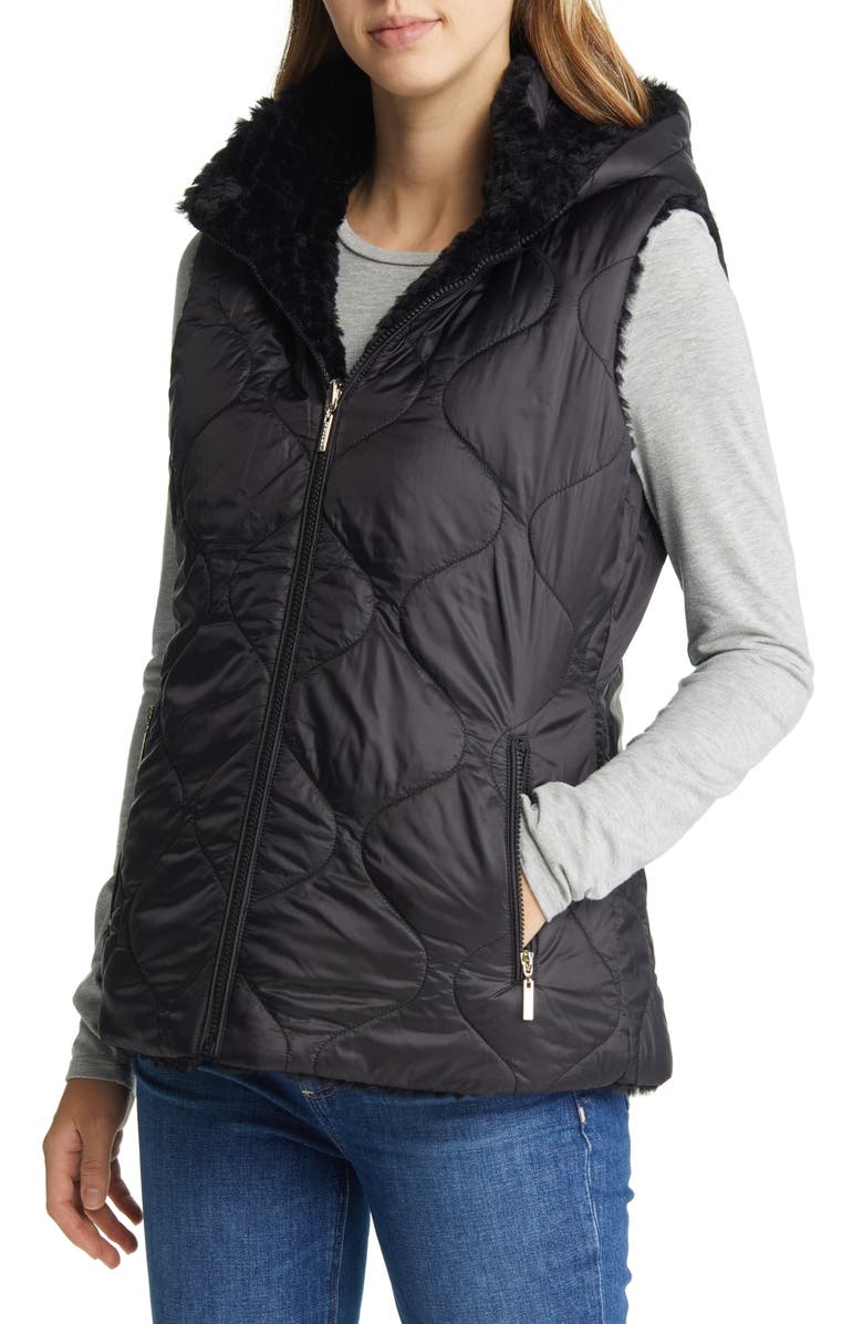 Gallery Reversible Water Resistant Vest with Removable Hood, Alternate, color, Black