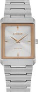 Citizen Stiletto Eco-Drive Rectangle Stainless Steel Bracelet Watch, 25mm