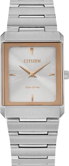 Rectangular Citizen Watch Citizen Stiletto Eco-Drive Rectangle Stainless Steel Bracelet Watch ...