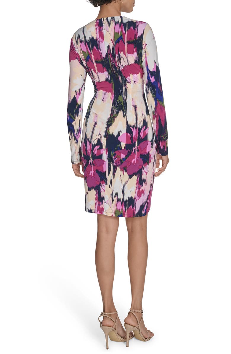 Calvin Klein Floral Long Sleeve Faux Wrap Dress, Alternate, color, Dark Purple Multi