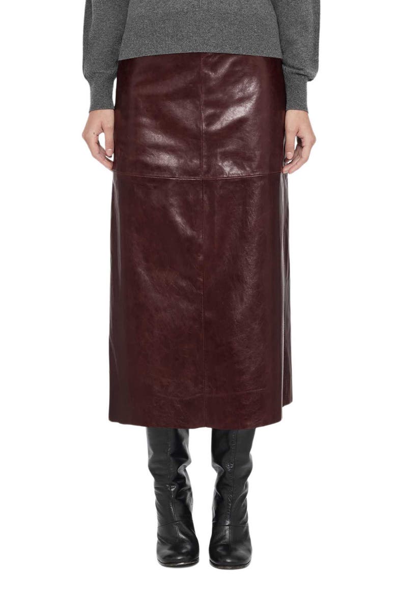 Olivia Leather Midi Skirt, Main, color, OXBLOOD RED