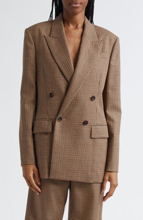 Calla Houndstooth Wool Double Breasted Blazer