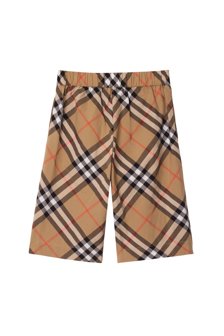 Girls' Check Trim Cotton Shorts, Alternate, color, Sand beige