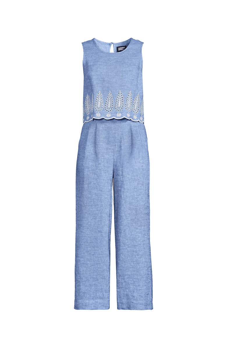 Lands' End Linen Sleeveless Embroidered Jumpsuit, Alternate, color,