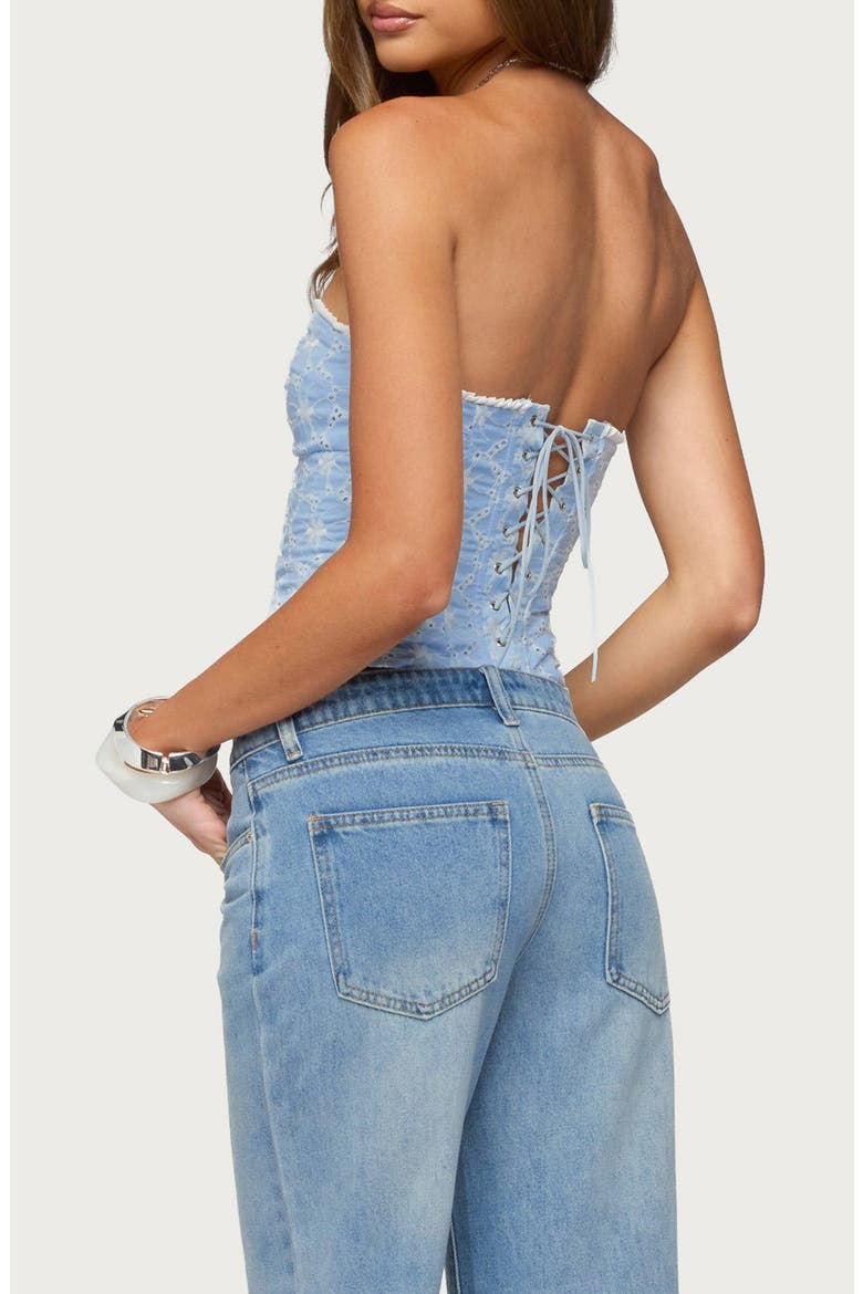 Zeffey Eyelet Strapless Corset Top, Alternate, color, LIGHT-BLUE