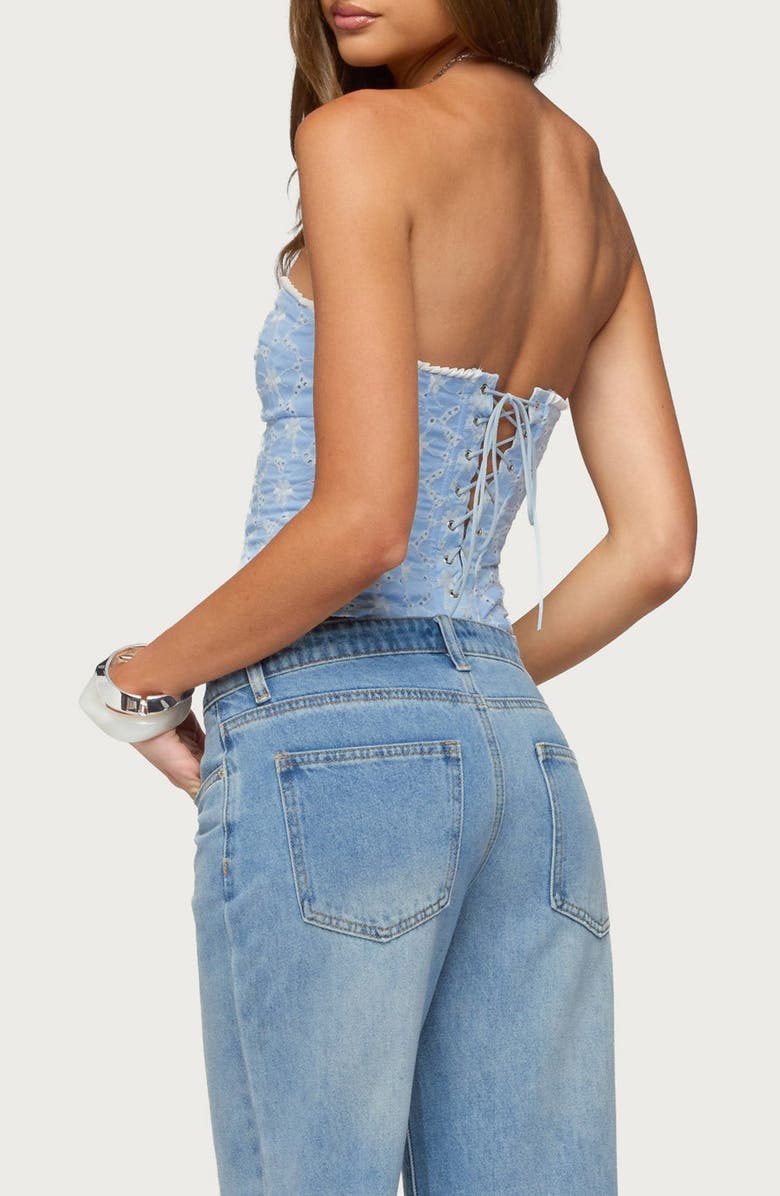EDIKTED Zeffey Eyelet Strapless Corset Top, Alternate, color,