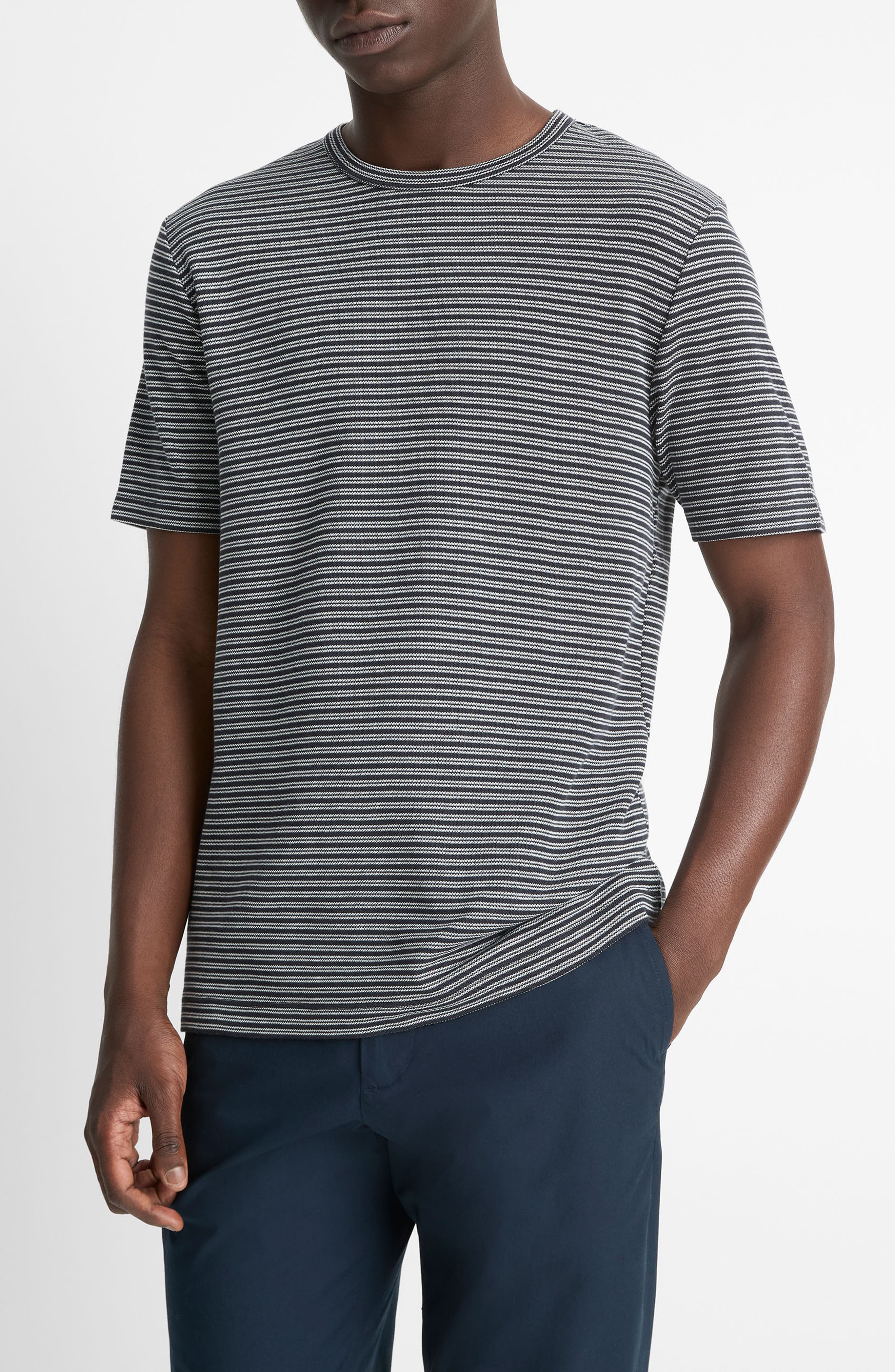 Vince Stripe Pima Cotton Piqué T-Shirt