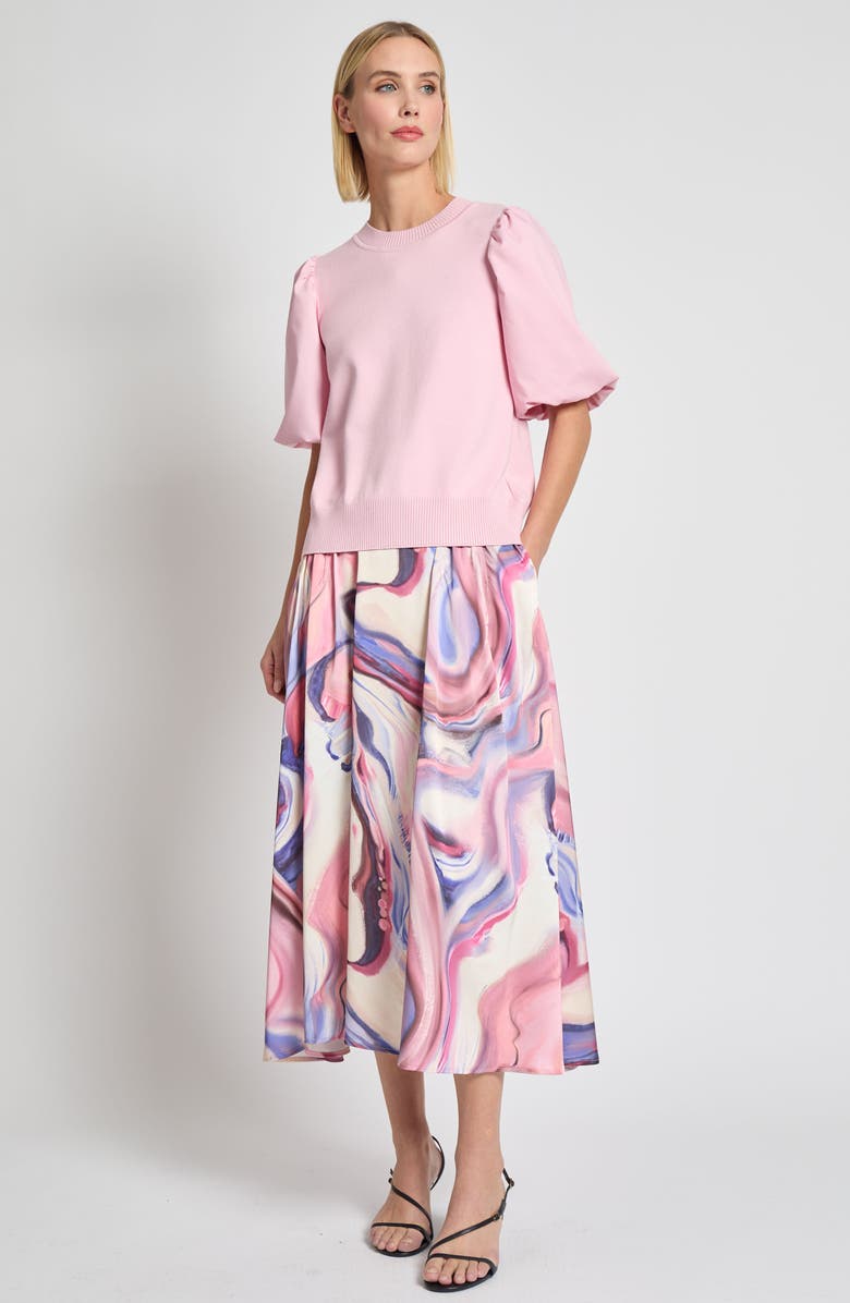 Misook Heritage Fit Mixed Media Puff Sleeve Top, Alternate, color, Soft Blush