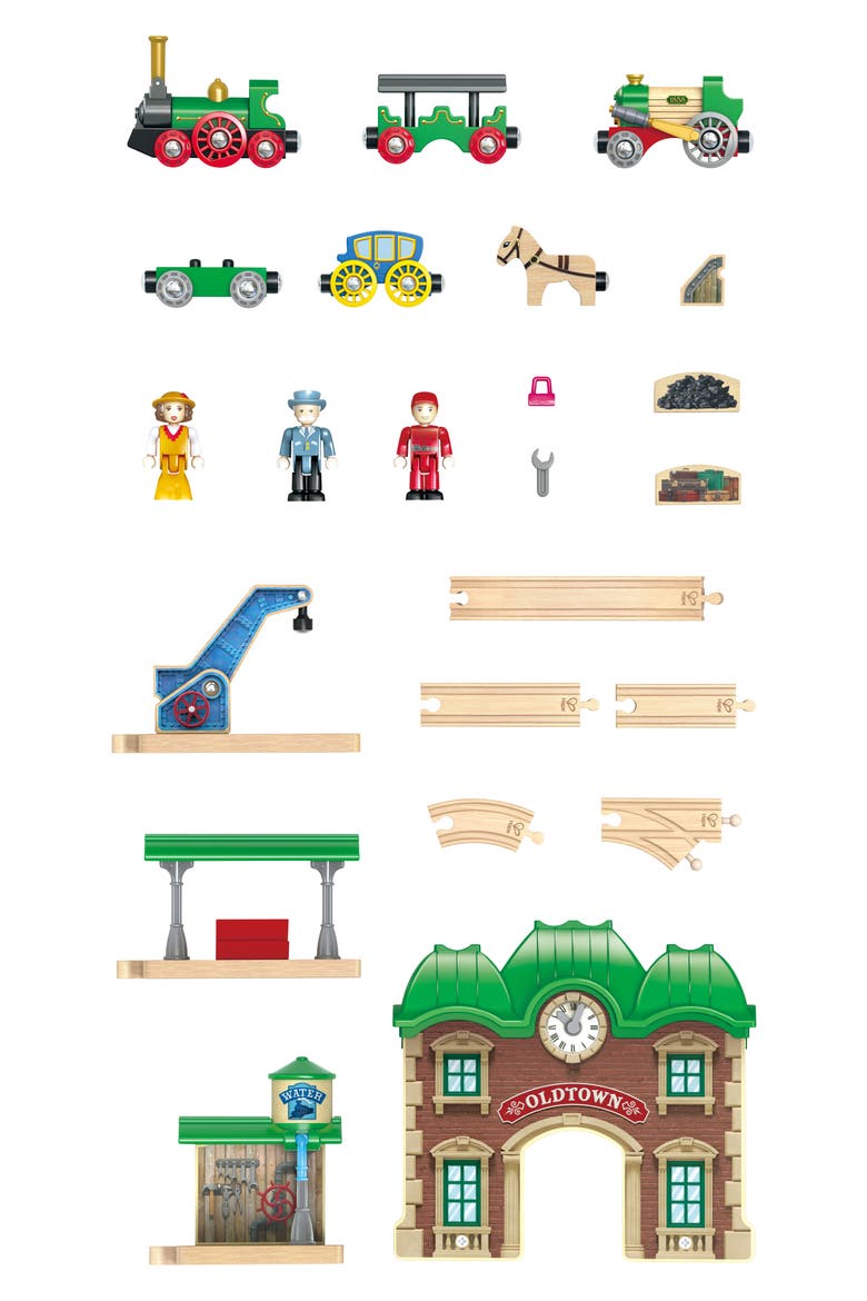 Wooden Retro Train Station Play Set, Alternate, color, MULTIPLECOLOR
