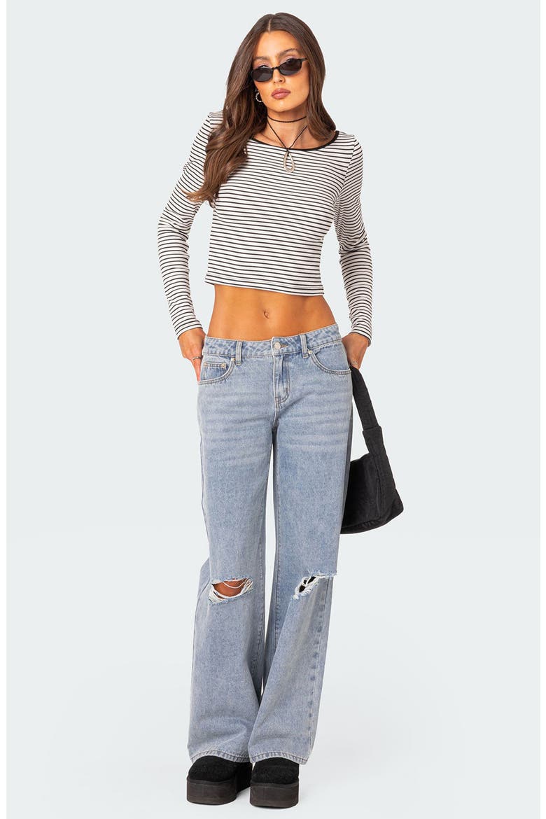 Debbie Ripped Low Rise Wide Leg Jeans, Alternate, color, LIGHT-BLUE