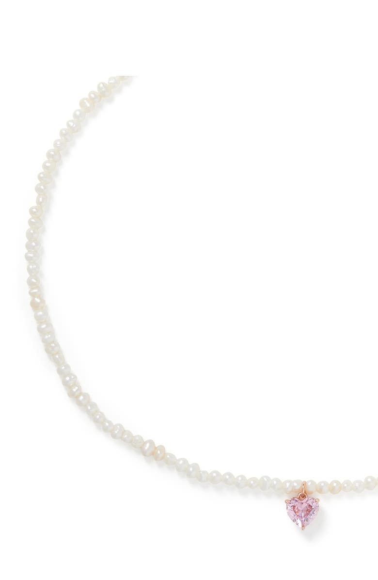 Kate Spade New York cultured freshwater pearl crystal heart necklace, Alternate, color, 