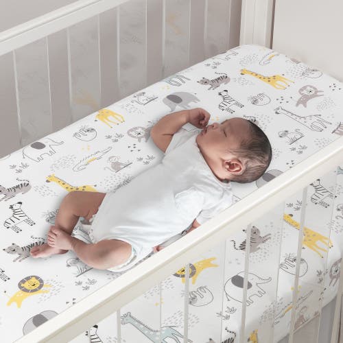 Lambs & Ivy Animal Jungle Soft 100% Cotton Jersey Baby Fitted Crib Sheet In Multi