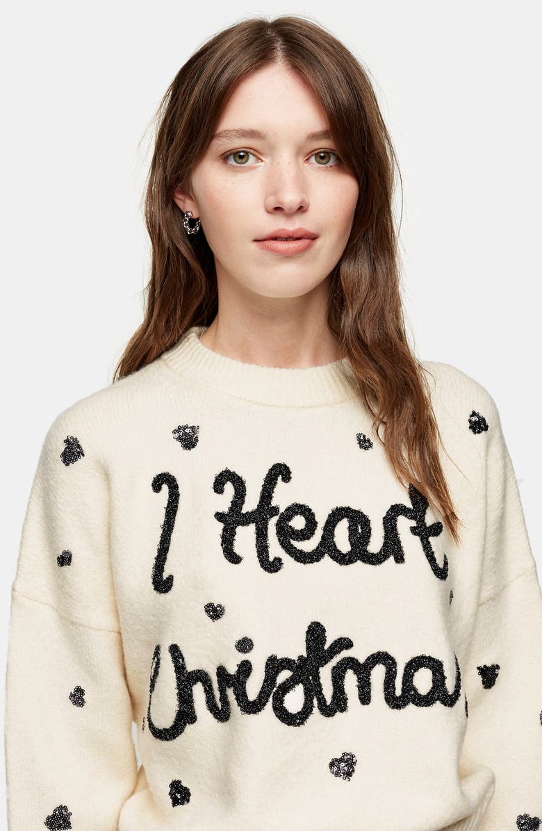 Topshop I Heart Christmas Sweater, Alternate, color, 