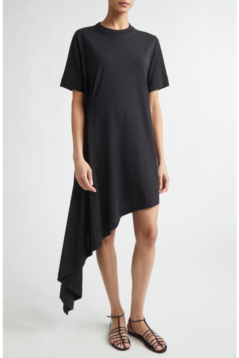 Igari Asymmetric Pleated Cotton Knit Dress, Main, color, BLACK